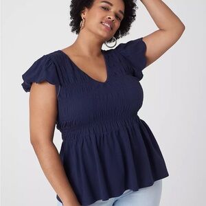 Lane Bryant Classic Cap Flutter Sleeve V-Neck Top Maritime Blue Size 26/28